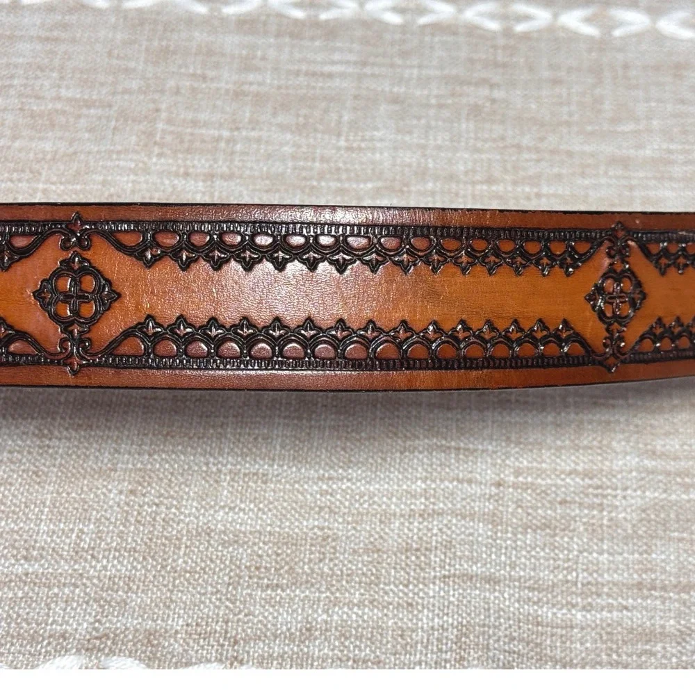 Wrangler Mens Western Tooled Brown Leather Belt Made in USA 4126 Size 34
